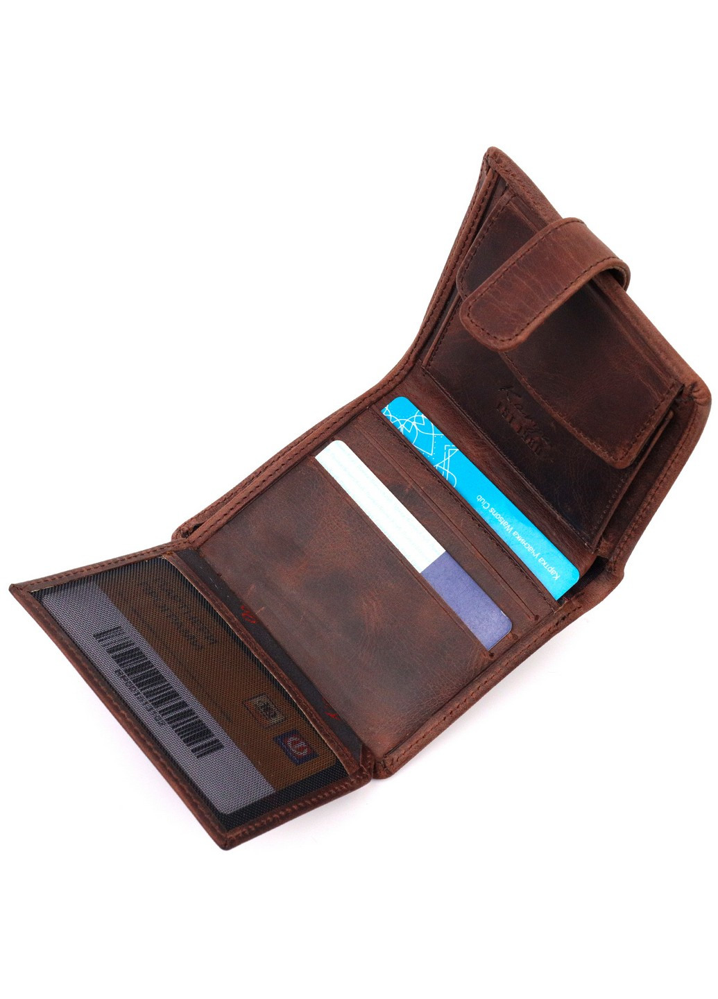Мужской бумажник из добротной винтажной кожи суперкомпактный 9,5х10,5х1 см Karya (258031381)