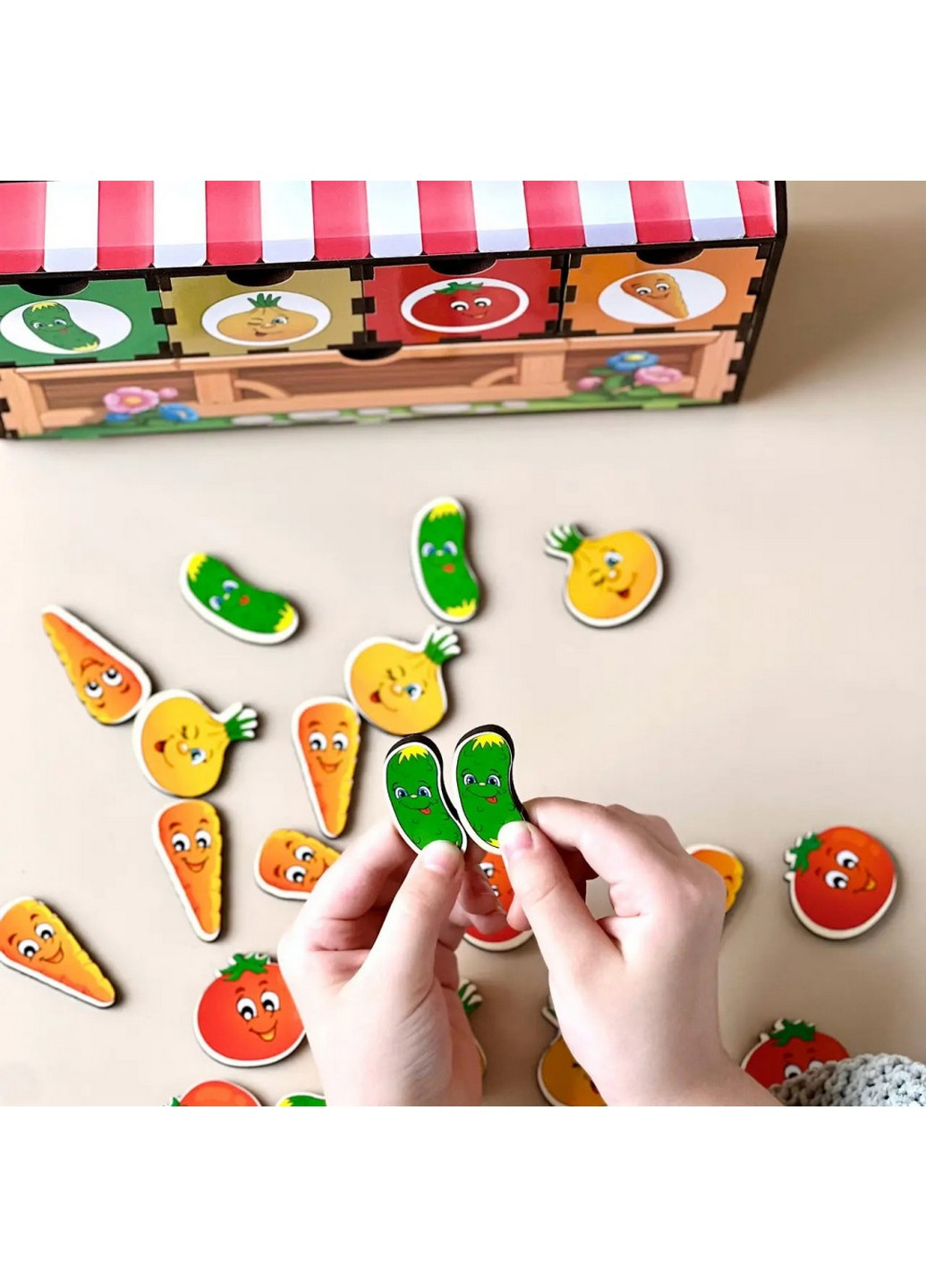 Деревянная настольная игра "Овощи -2" сортер-комодик 24х15х6 см No Brand (258032827)