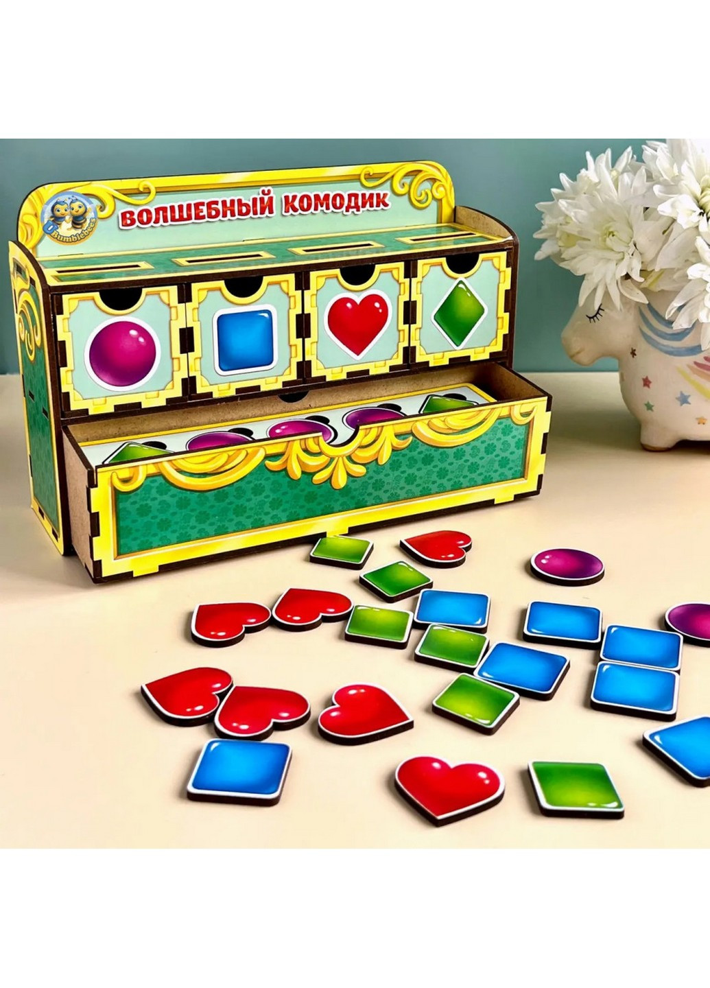 Дерев'яна настільна гра "Фігури" сортер-комодик 24х15х6 см No Brand (258032845)