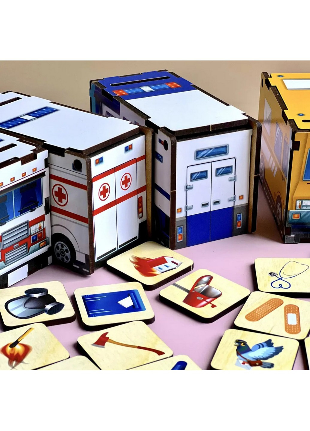 Деревянная настольная игра "Служебный транспорт" сортер-комодик 22х12х14 см No Brand (258031747)