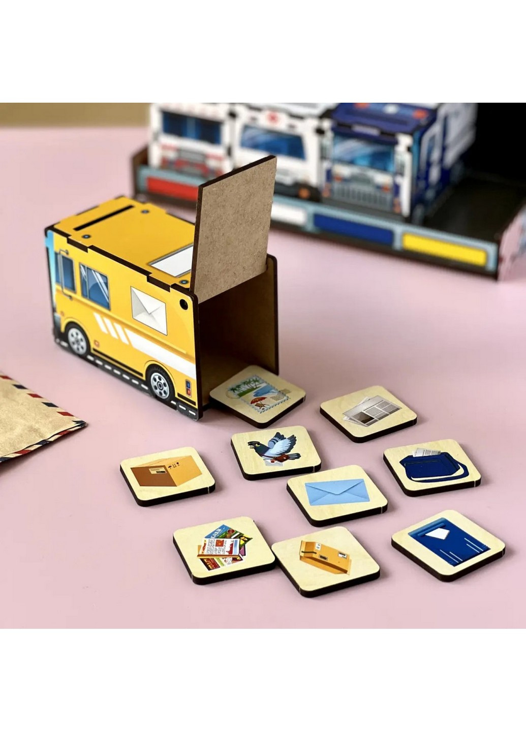 Деревянная настольная игра "Служебный транспорт" сортер-комодик 22х12х14 см No Brand (258031747)