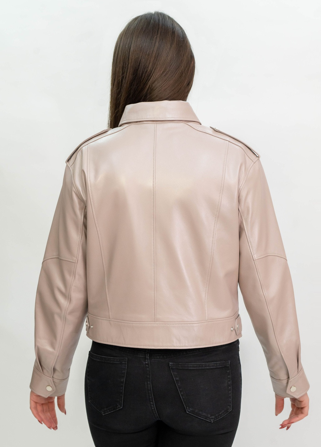 Світло-бежева демісезонна жіноча шкіряна куртка весна Fabio Monti