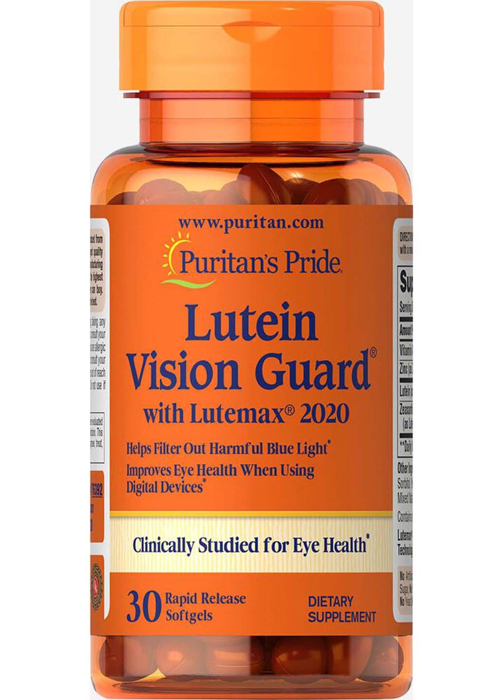 Лютеин с зеаксантином и цинком Lutein Vision Guard 30 гелевых капсул Puritans Pride (258037062)