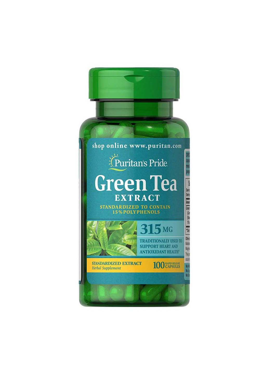 Зеленый чай Green Tea стандартизированный экстракт 315 мг 100 капсул Puritans Pride (258036996)