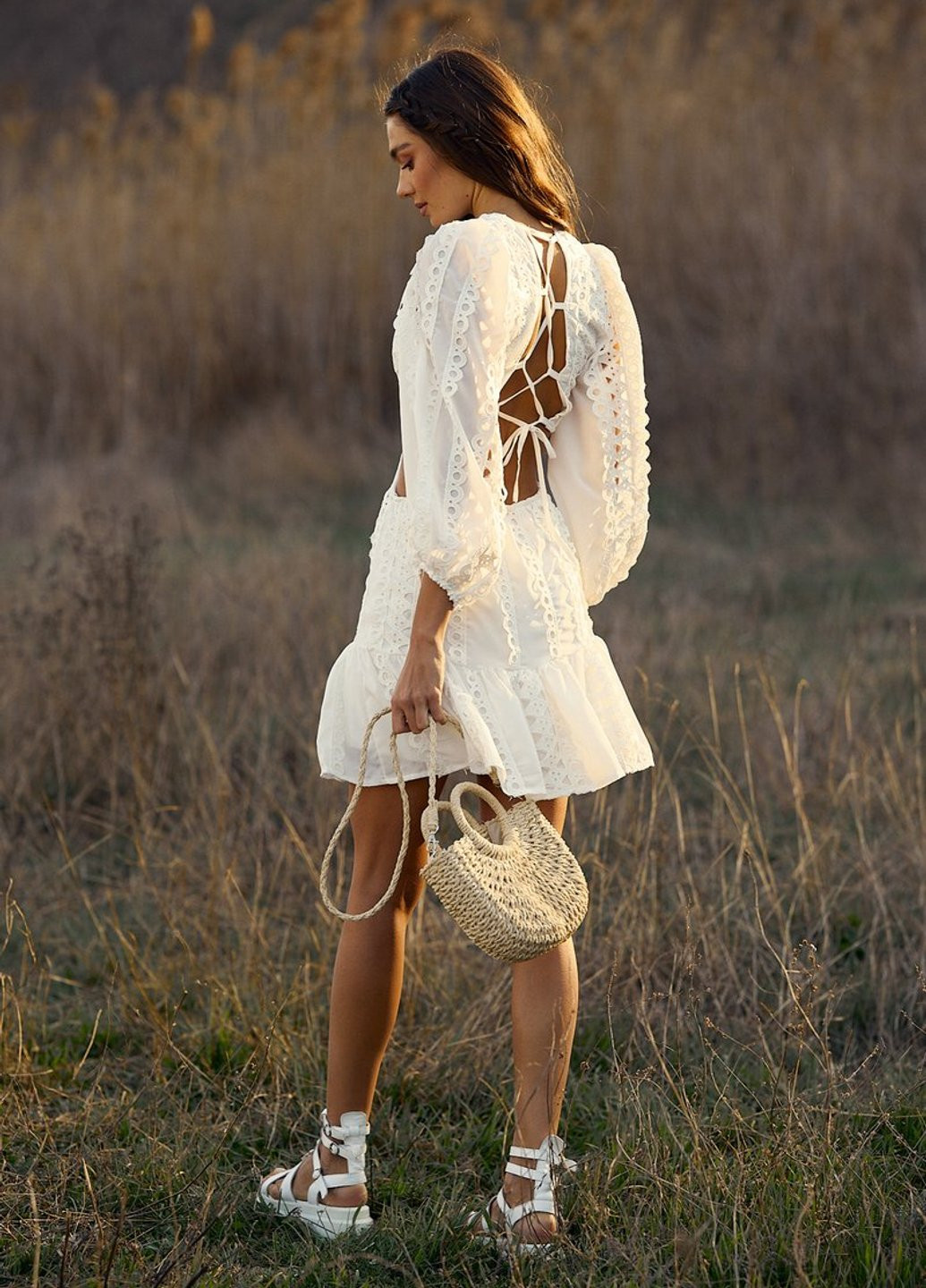 Білий повсякденний сукня міні з ажурними вставками Gepur однотонна