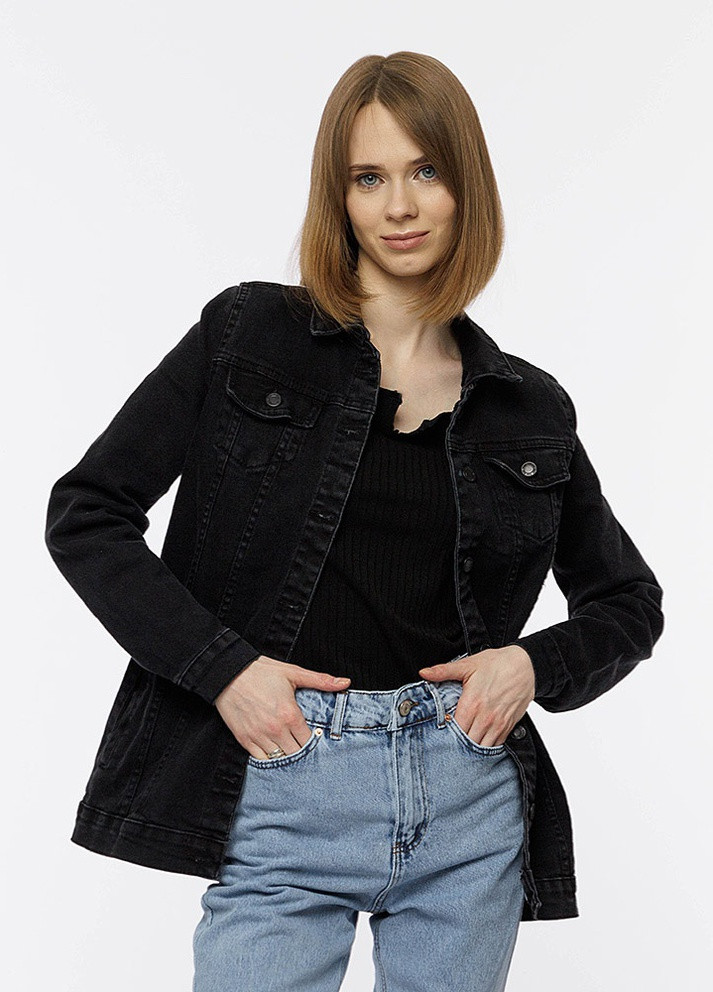 Черная демисезонная джинсовая куртка женская FREE BLUE