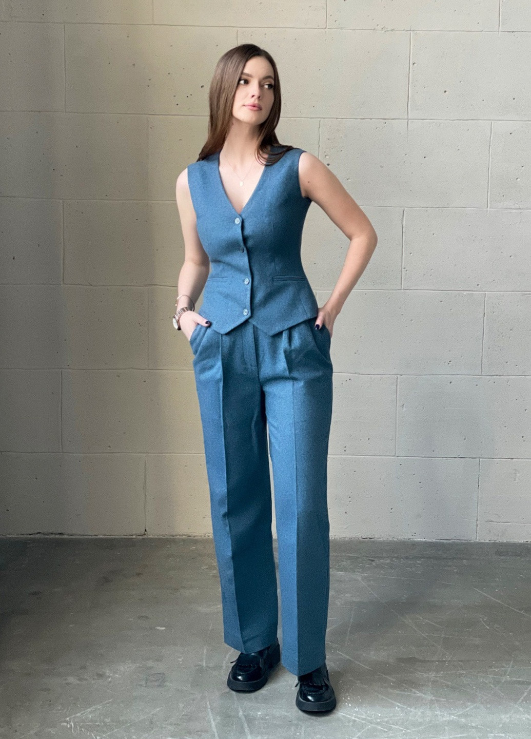 Классические женские брюки кашемир, серо-синие Koko boutique (258150342)