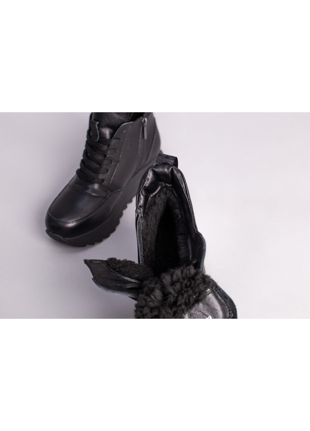 Черные зимние женские кожаные кроссовки на меху 37 VZUTIK