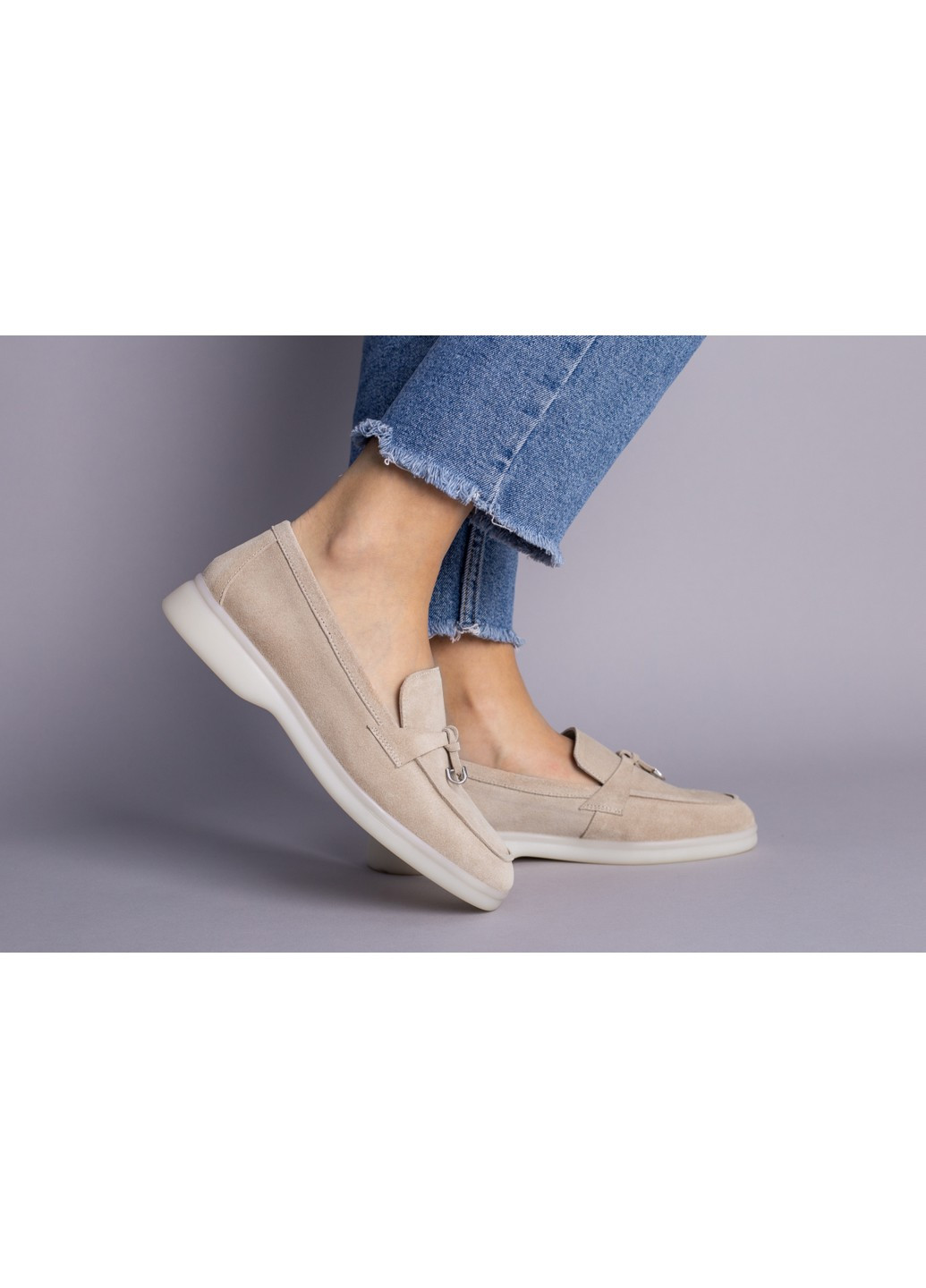 VZUTIK Жіночі замшеві лофери 39 бежевий з натуральна замша, україна — демісезон (258162572)