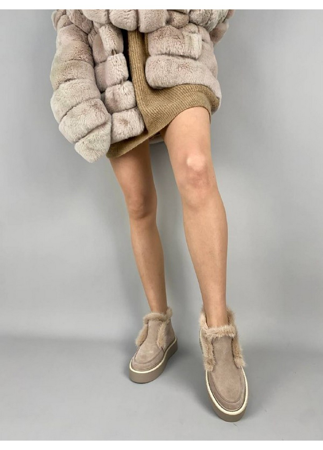 VZUTIK Женские замшевые лоферы 38 бежевый з натуральная замша, украина — зима (258163455)