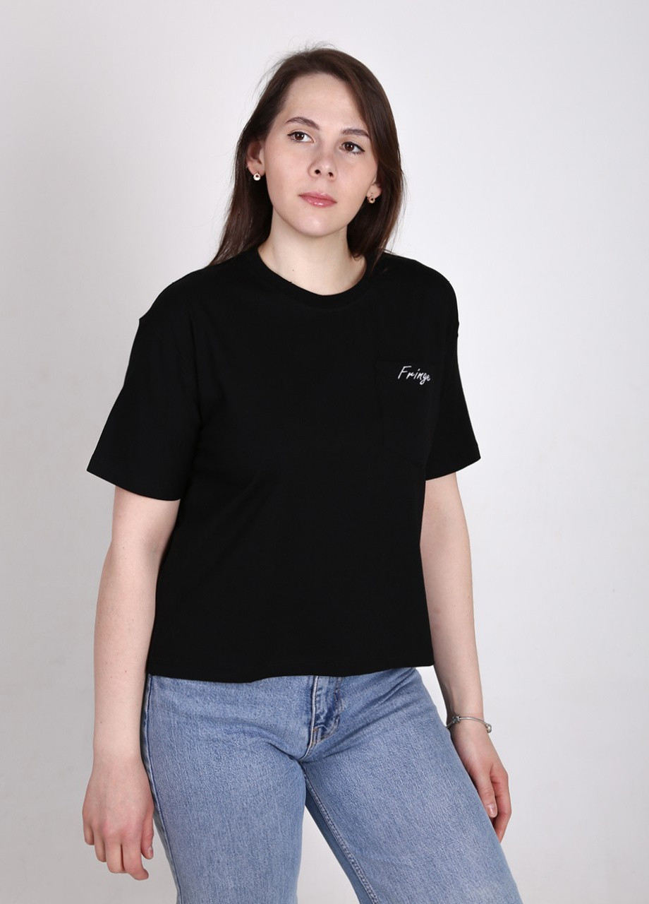 Футболка жіноча чорна вкорочена з кишенею JEANSclub Короткая - (258190240)
