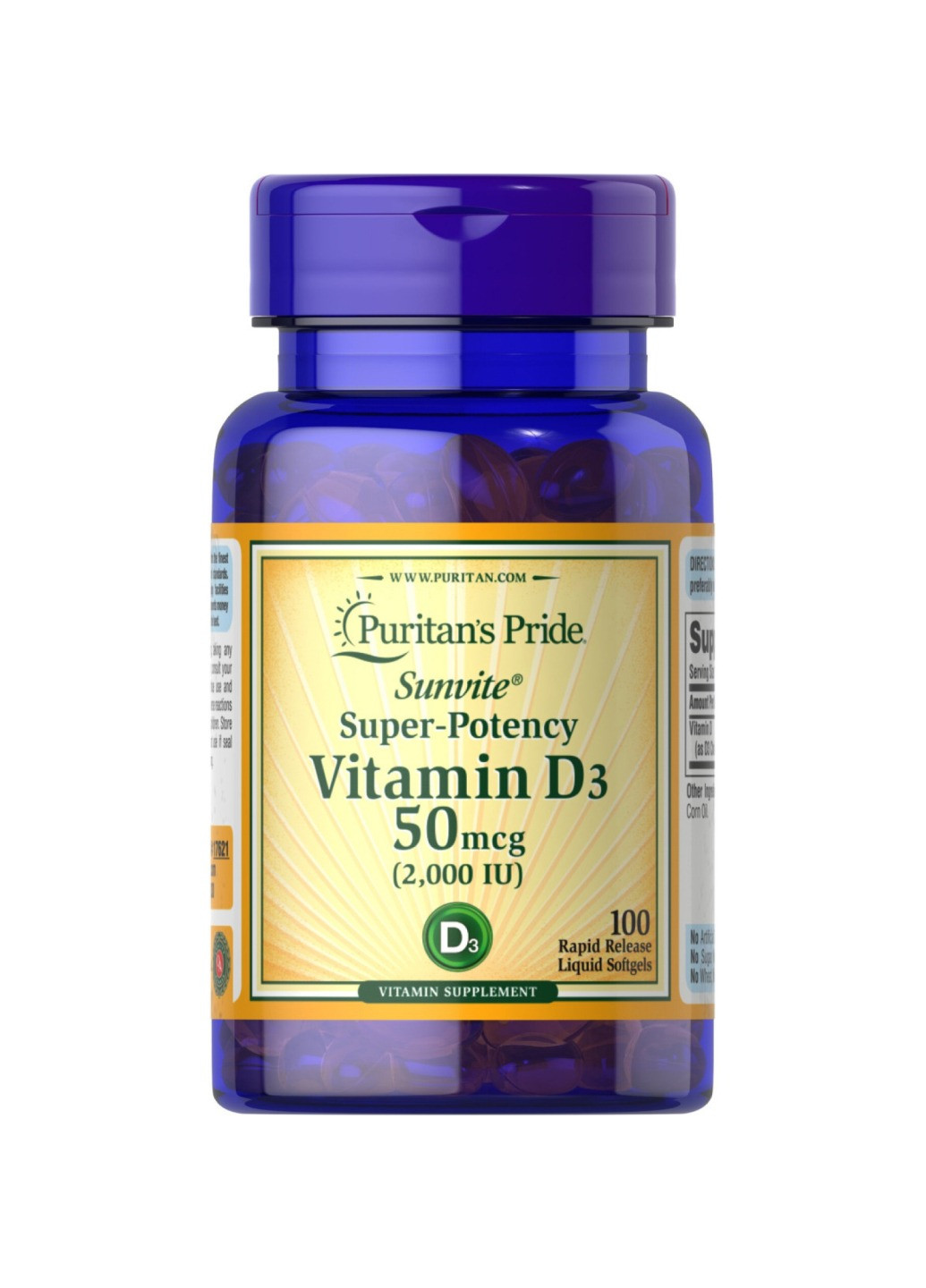Vitamin D3 50 mcg 2000 - 100 caps Puritans Pride (258191643)