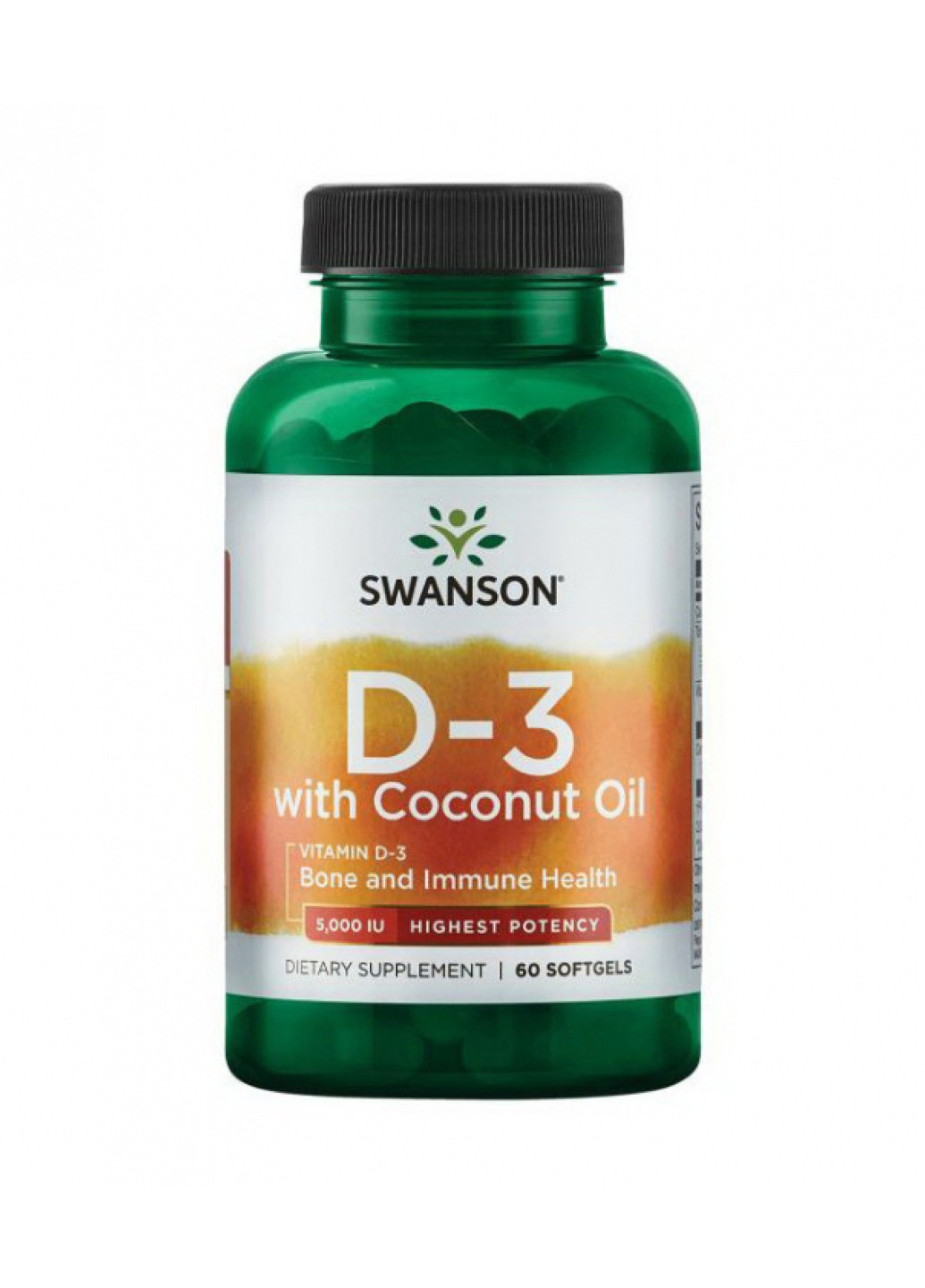 Витамин D3 with Coconut oil 5000iu - 60 softgels Swanson (258191807)