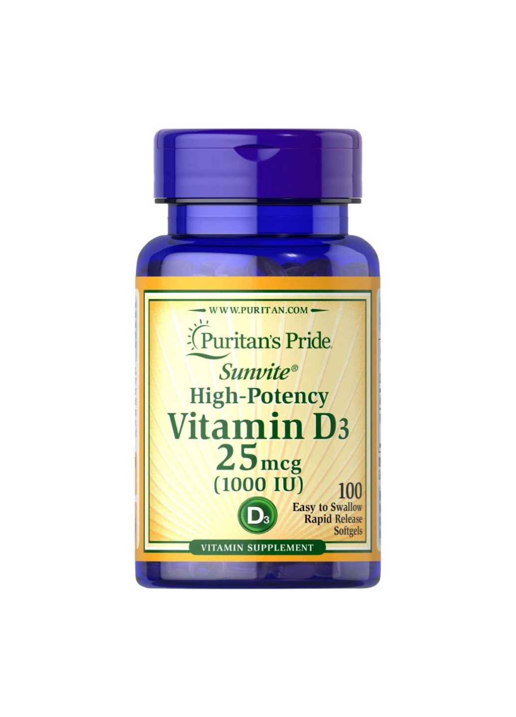 Vitamin D3 25mcg 1000IU - 100softgels Puritans Pride (258191720)