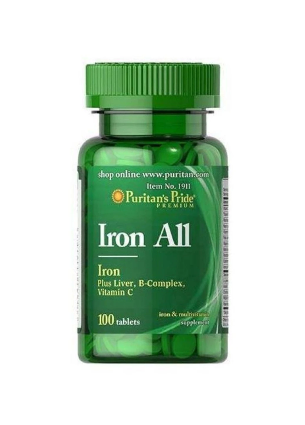 Залізо для підтримки гемоглобіну в крові Iron All Iron - 100tabs Puritans Pride (258191665)