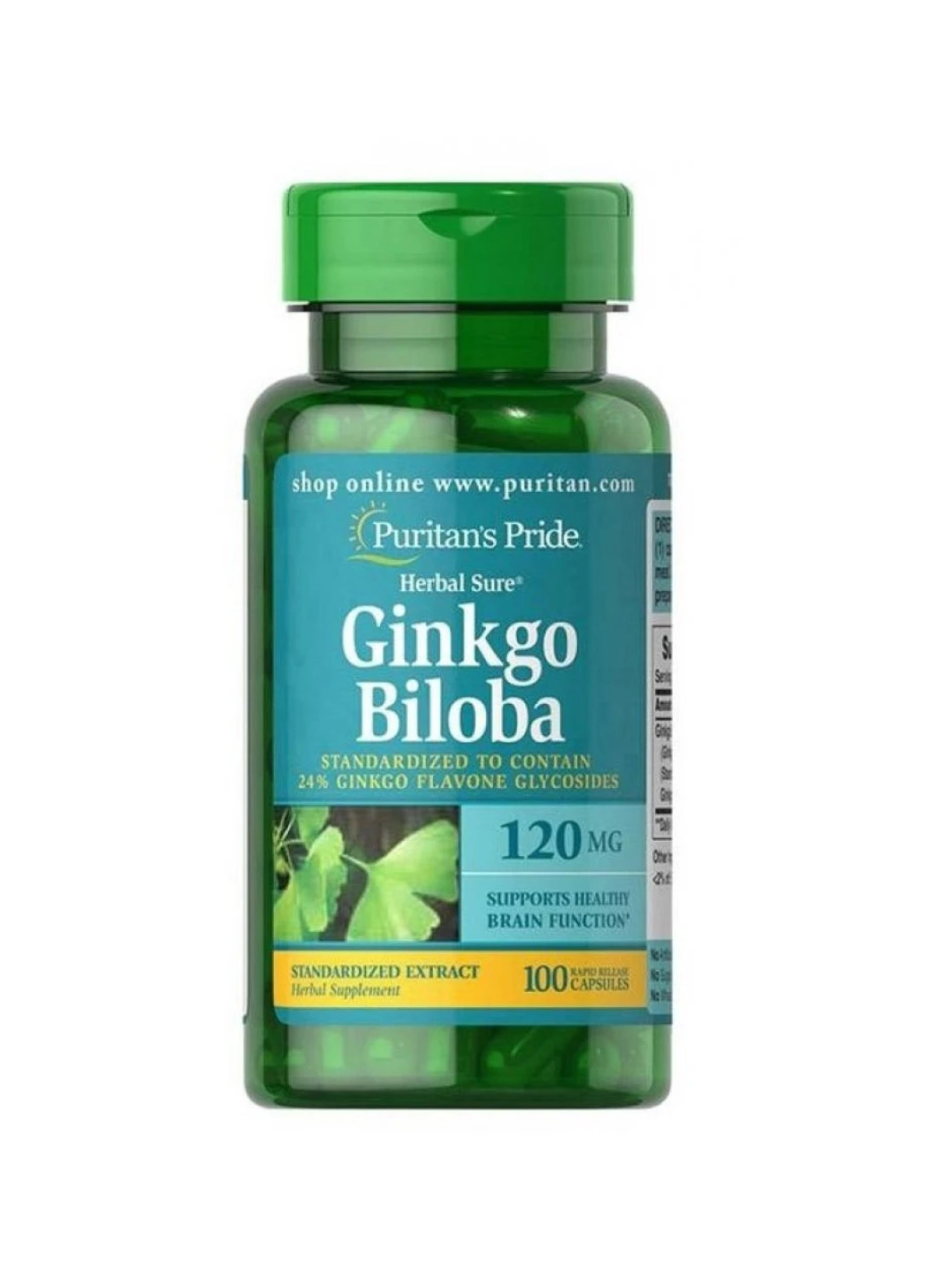 Гінкго білоба для кровообігу та пам'яті Ginkgo Biloba Standardized Extract 120mg - 100caps Puritans Pride (258191705)
