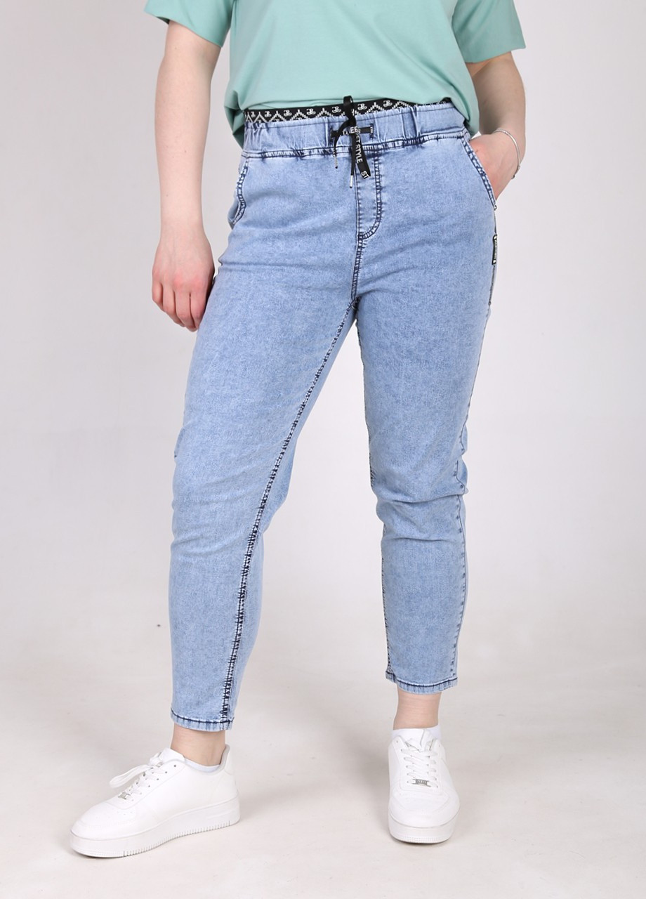 Джинсы женские голубые МОМ тонкие пояс на резинке MOM CARMITO - (258232059)