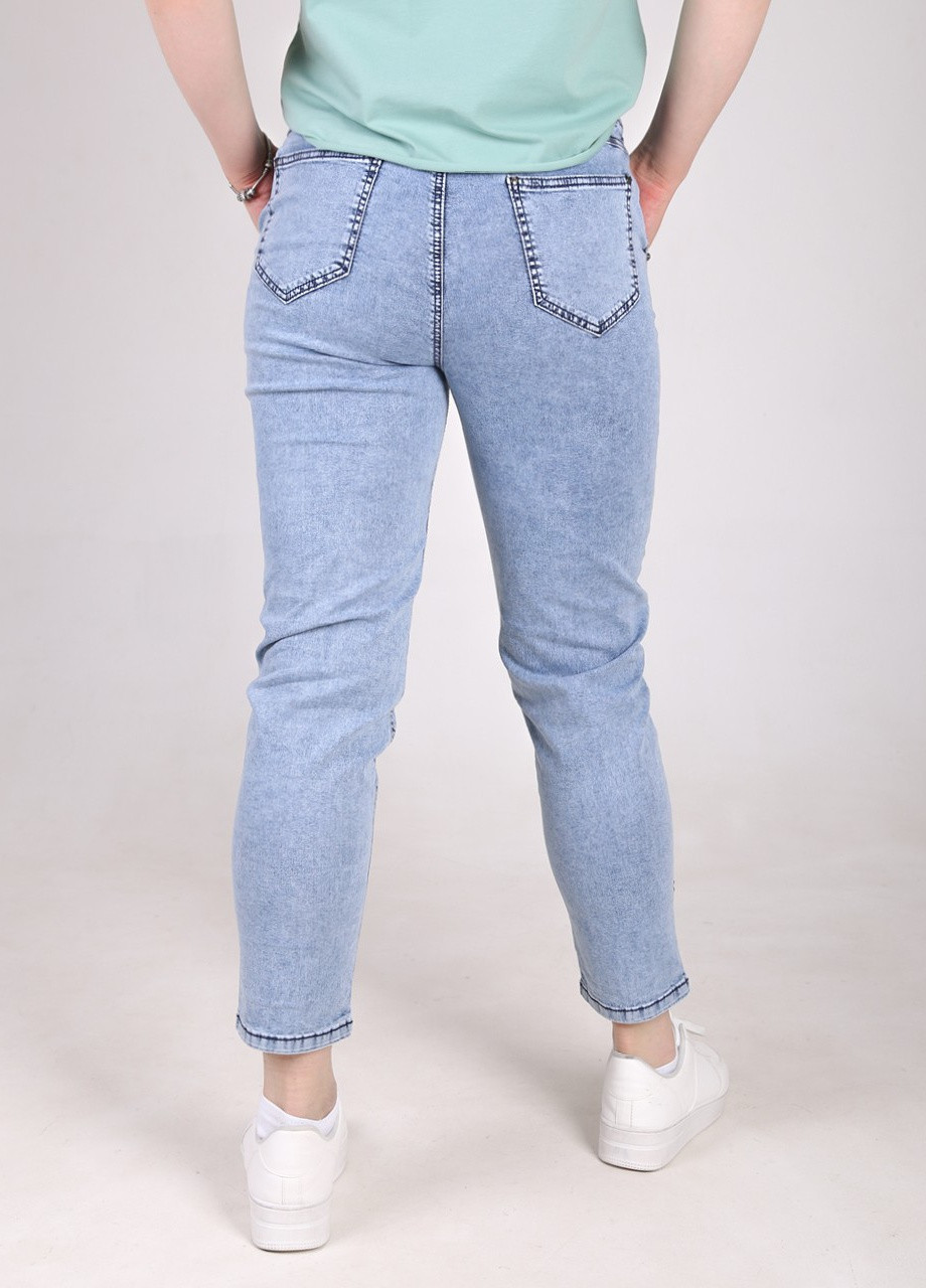 Джинсы женские голубые МОМ тонкие пояс на резинке MOM CARMITO - (258232059)