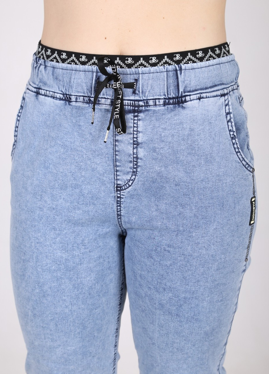 Джинсы женские голубые МОМ тонкие пояс на резинке MOM CARMITO - (258232059)
