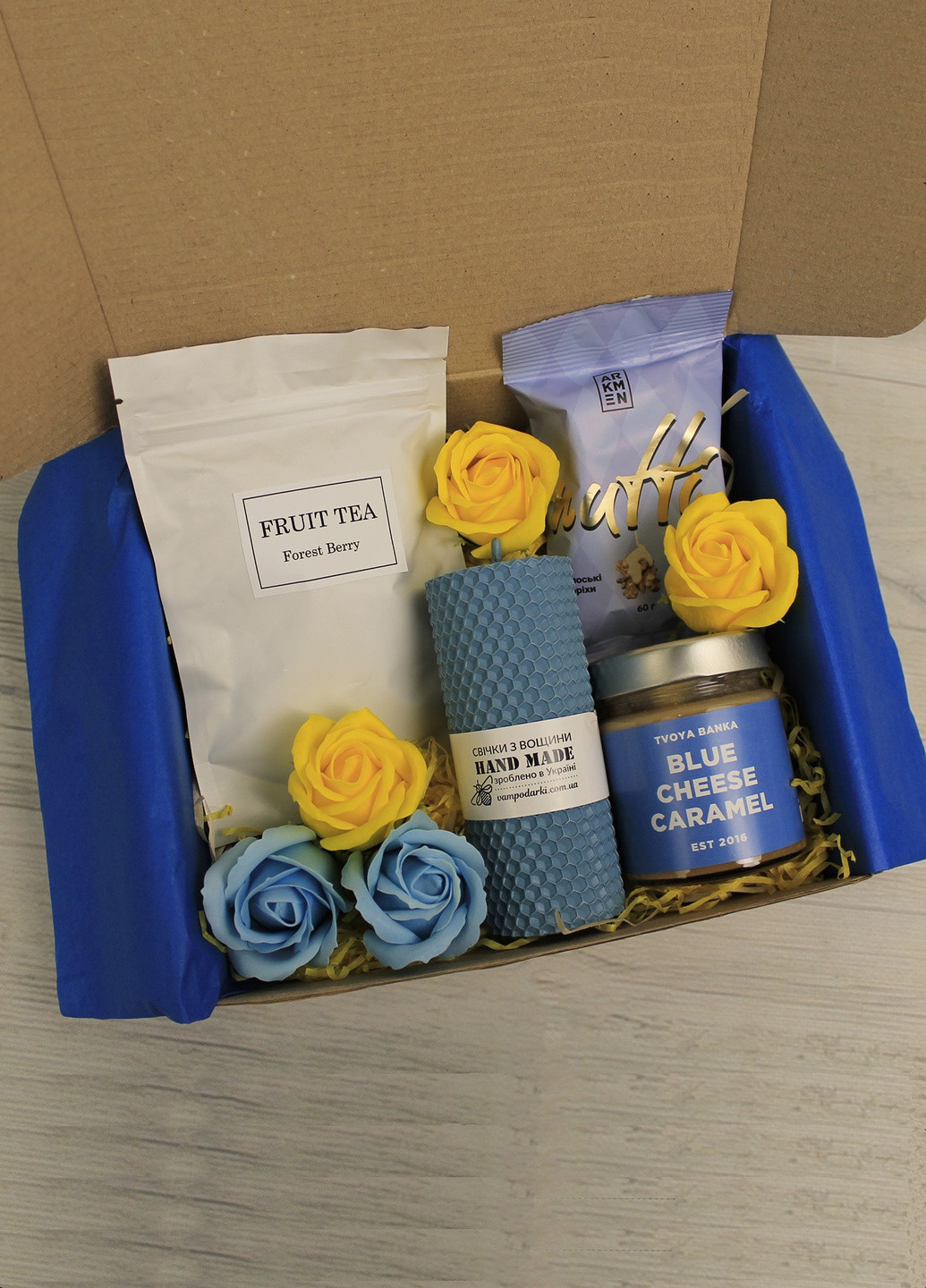 Подарочный набор Желто-синее настроение, подарок на день рождения, девушке, мужчине, женщине, колеге. 8-1197 Кукумбер (258260908)