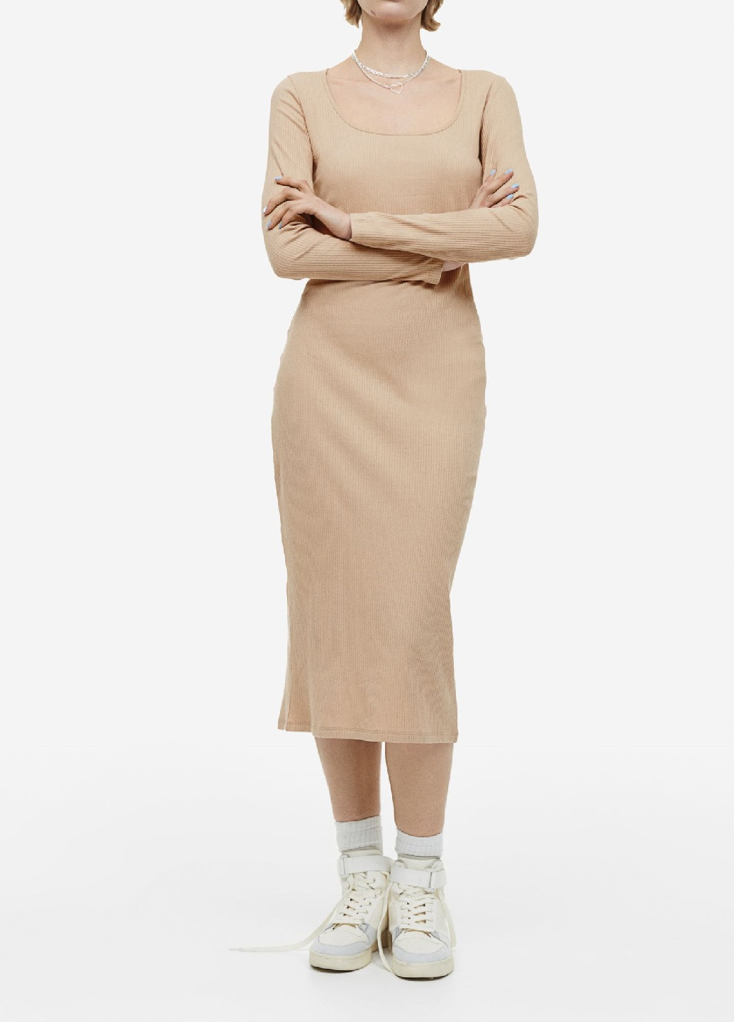 Бежевое кэжуал платье H&M однотонное