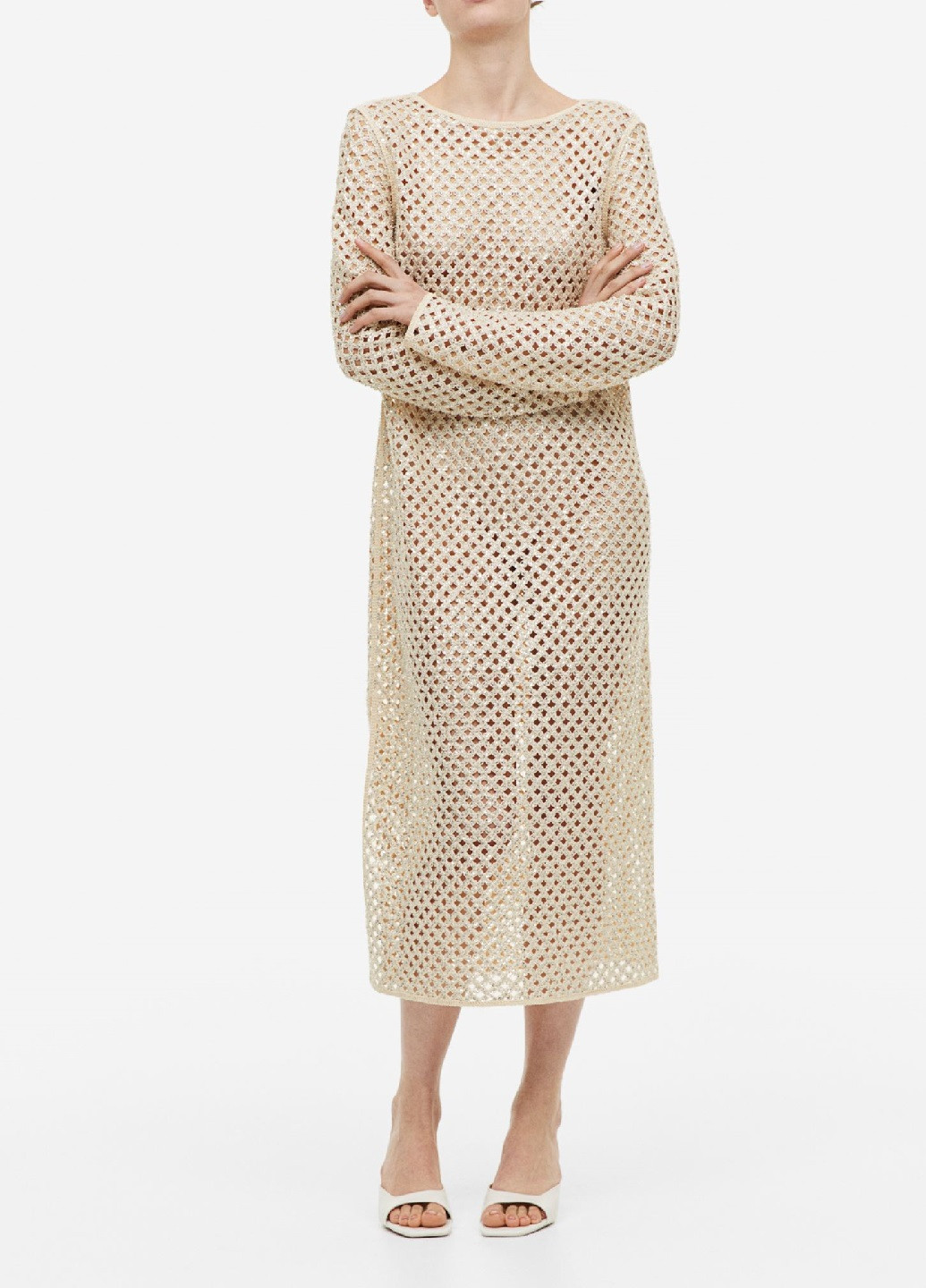 Светло-бежевое коктейльное платье H&M однотонное