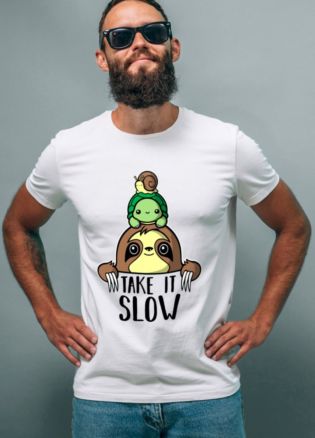 Белая футболка чоловіча біла "take it slow" Ctrl+