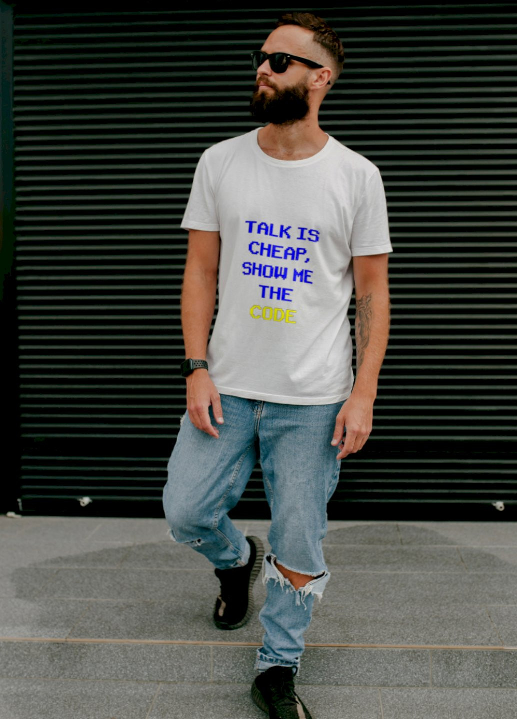 Біла футболка ctrl+ мужская белая "talk is..." Ctrl+