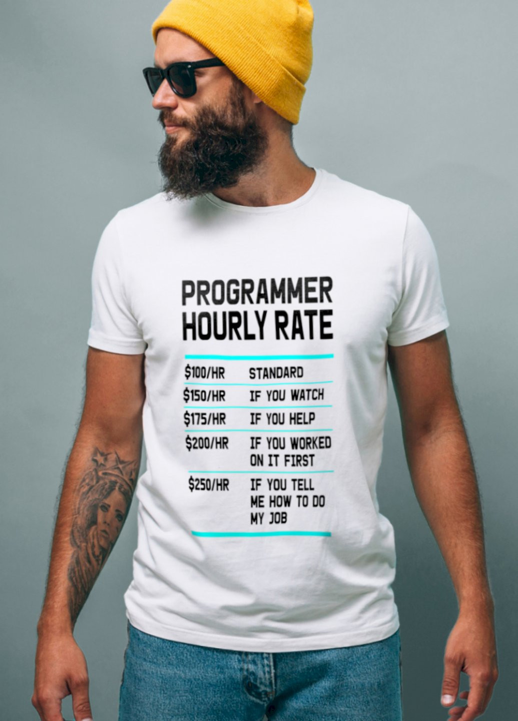 Белая футболка чоловіча біла "programmer hourly rate" Ctrl+