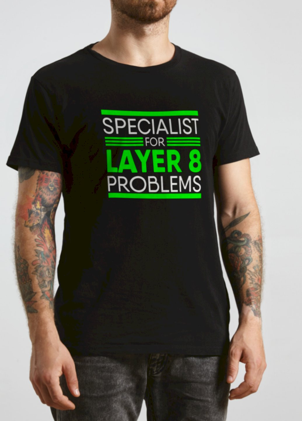 Чорна футболка "specialist for layer 8 problems" Ctrl+
