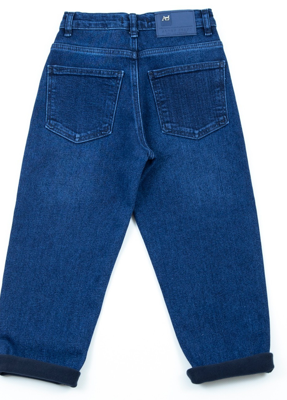 Синие зимние мом фит джинсы для мальчика утепленные мом синие на флисе Altun