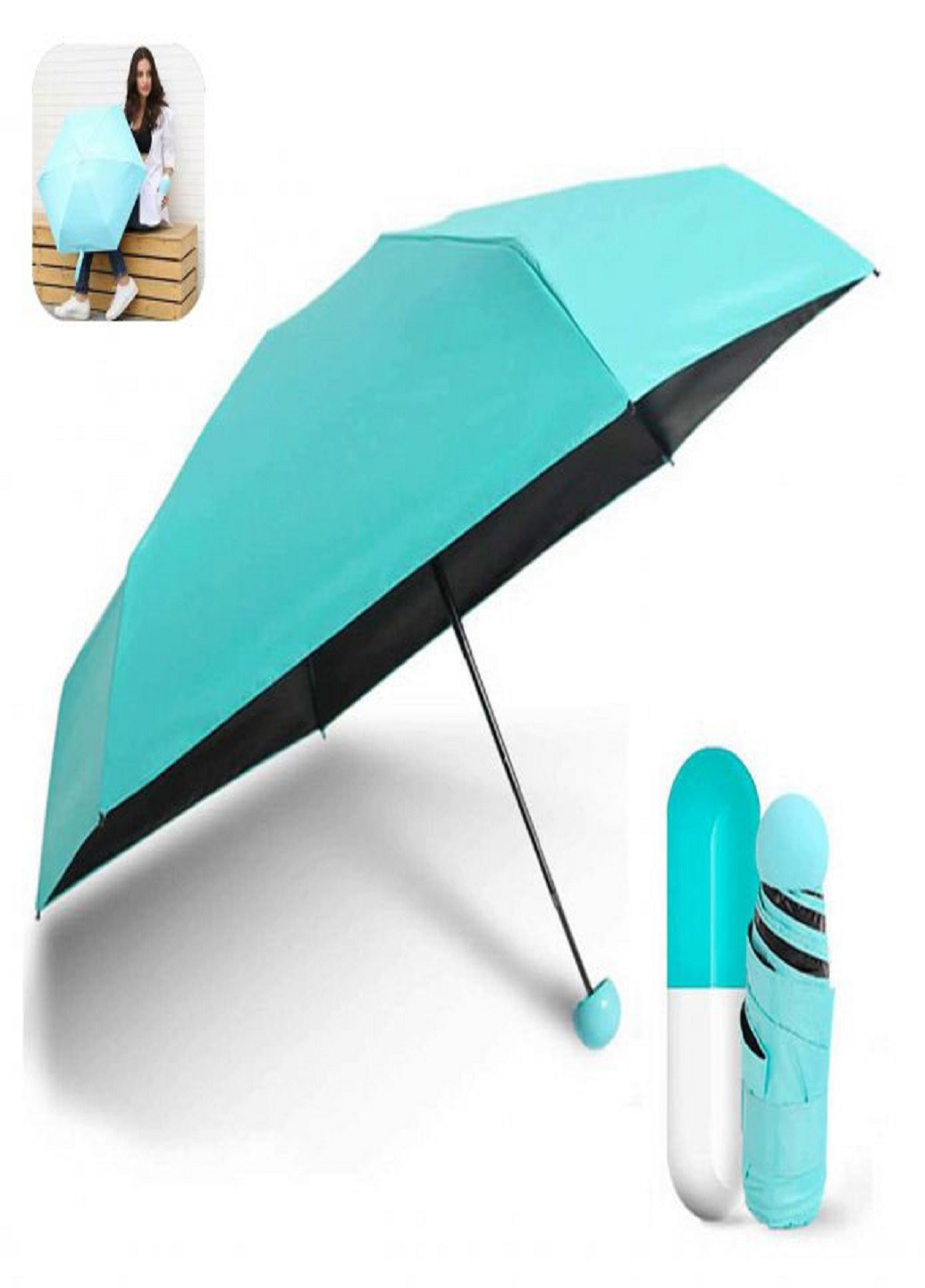 Компактна портативна парасолька в капсулі-футлярі Голубий VTech (258243772)