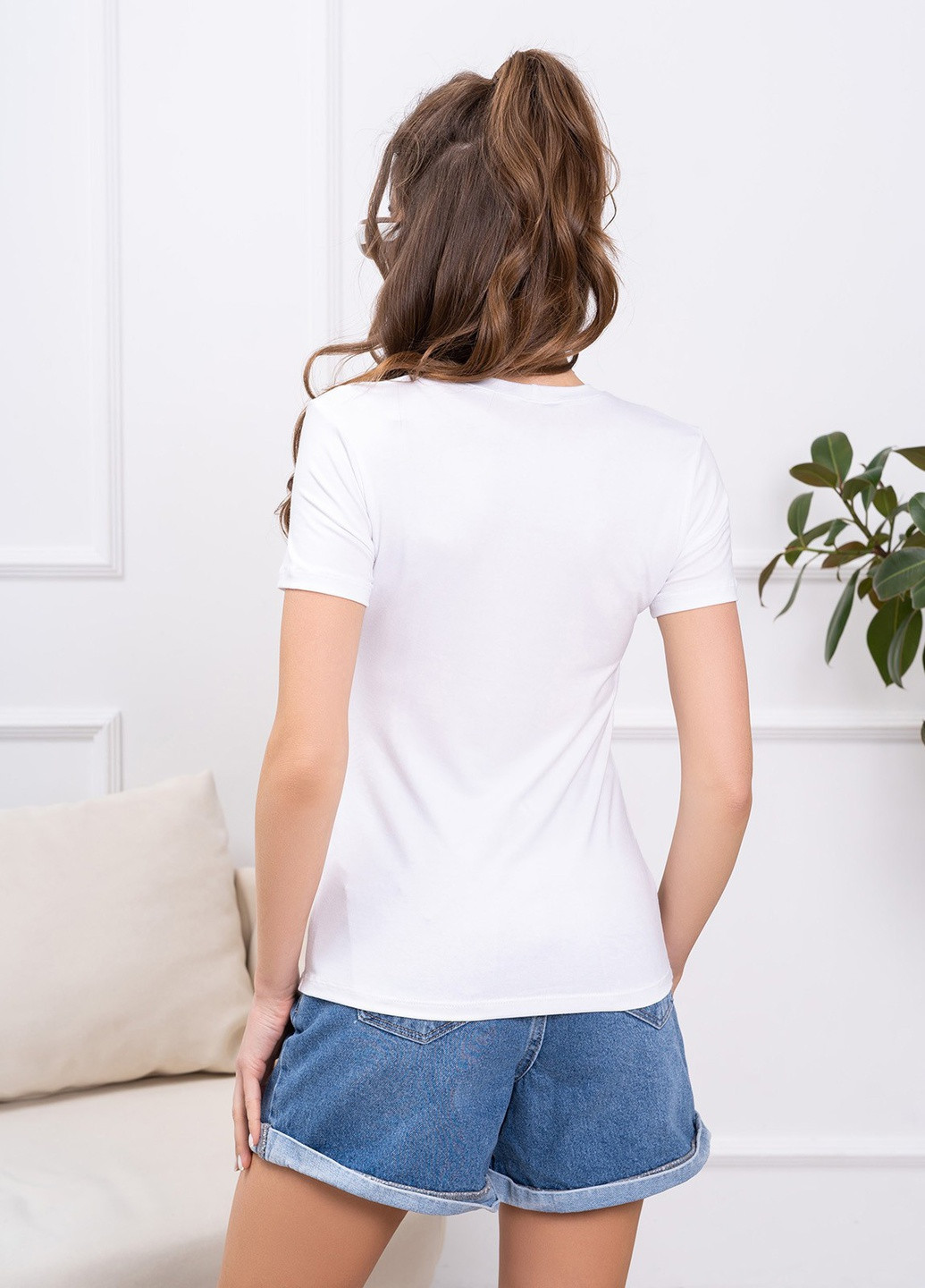 Біла літня футболка жіноча з коротким рукавом ISSA PLUS 13778