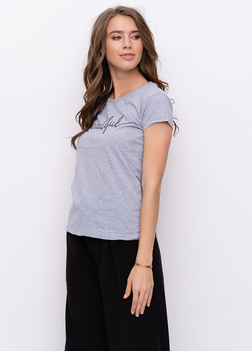 Сіра літня футболка жіноча з коротким рукавом ISSA PLUS WN9-10