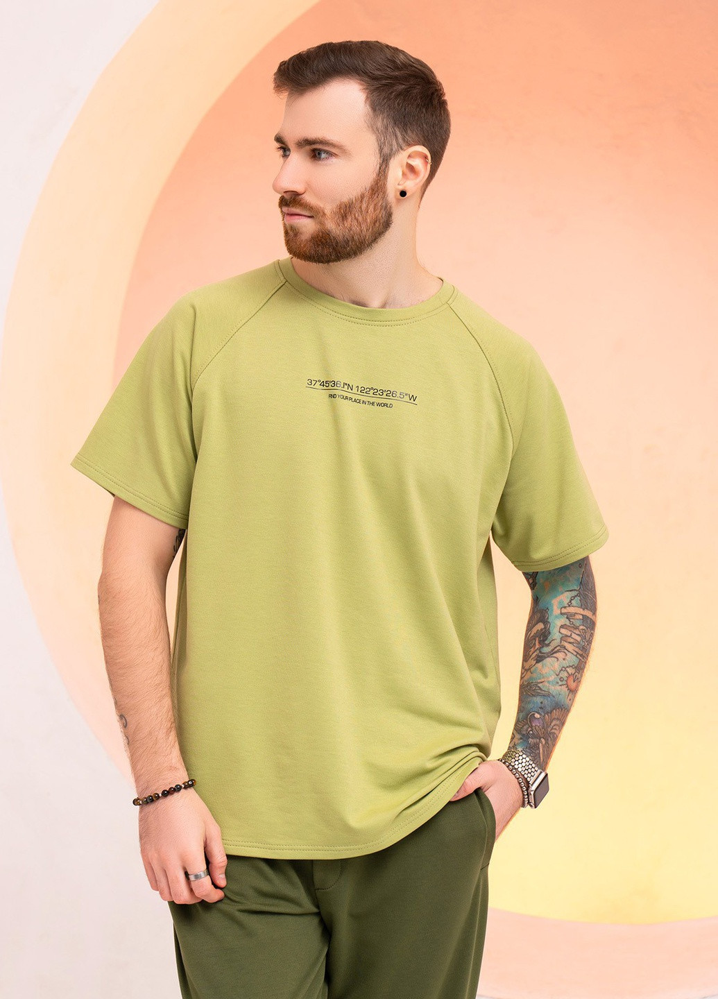 Оливковая футболка мужская с коротким рукавом ISSA PLUS GN-522