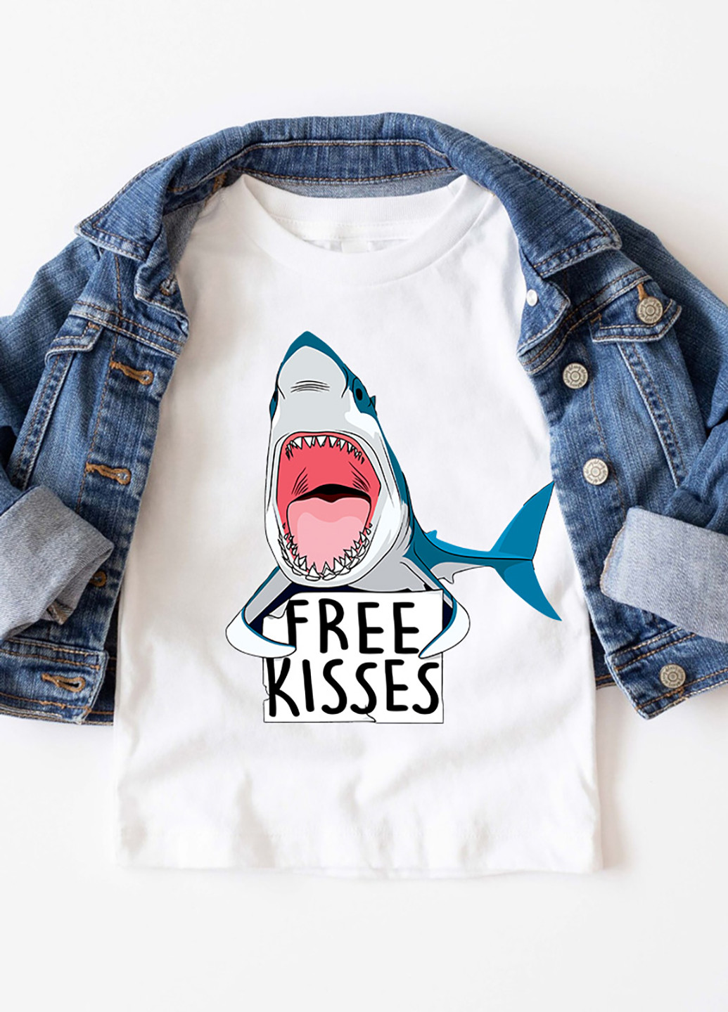 Белая демисезонная футболка детская белая для мальчика free shark kiss Love&Live