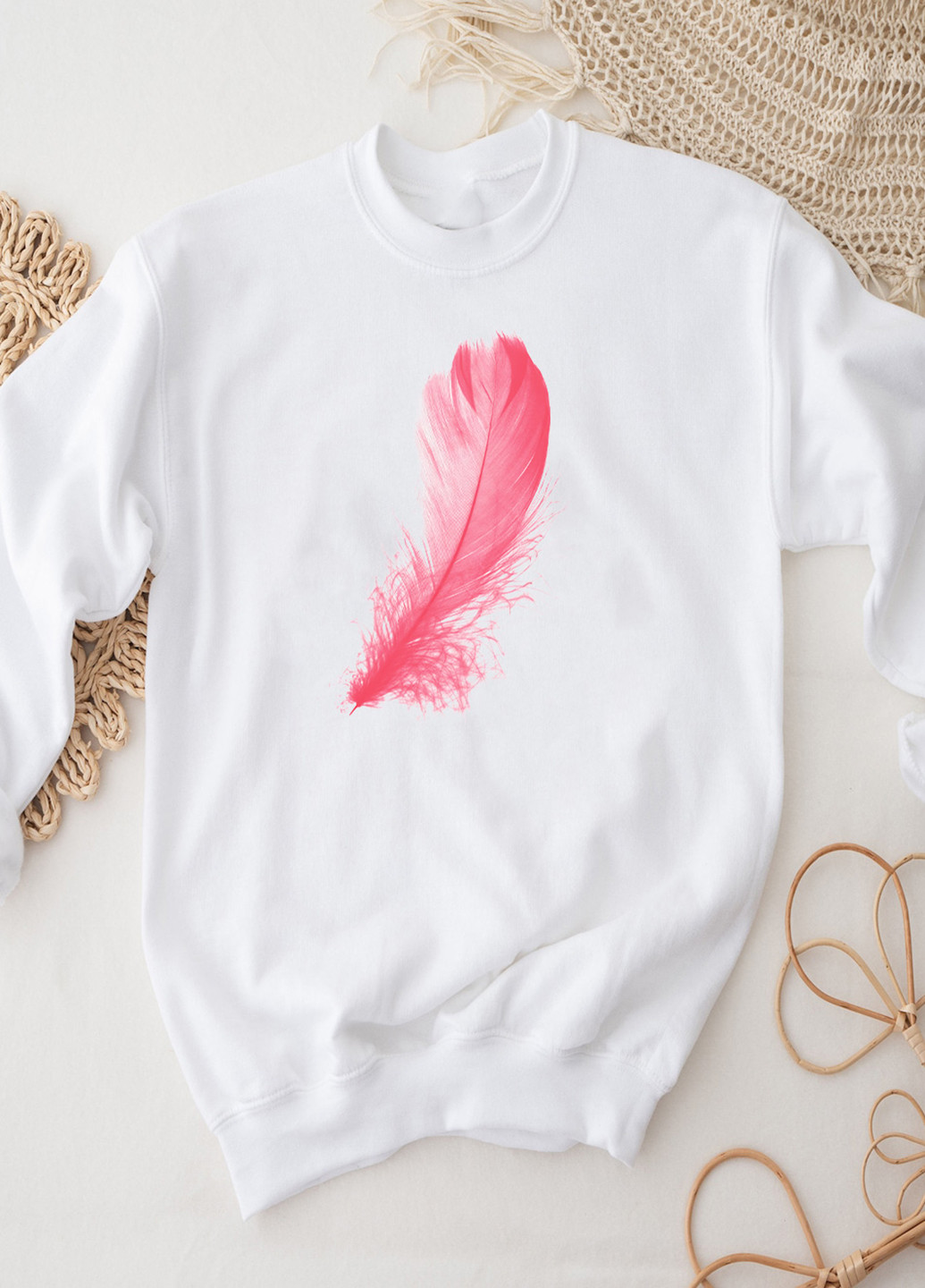 Свитшот женский белый Pink feather Love&Live - крой рисунок белый кэжуал - (258243109)