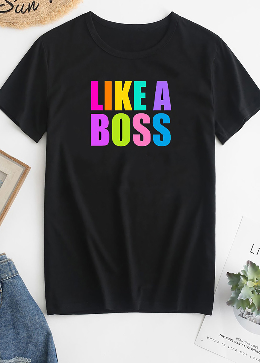 Черная демисезон футболка женская черная like a boss-2 Love&Live