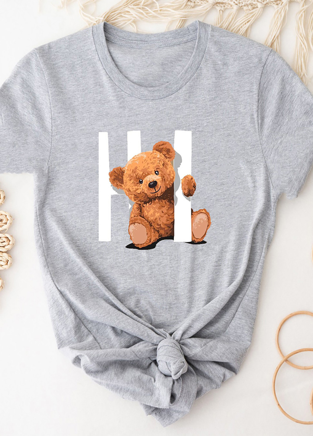 Серая демисезон футболка женская серая hi! i'm a bear Love&Live