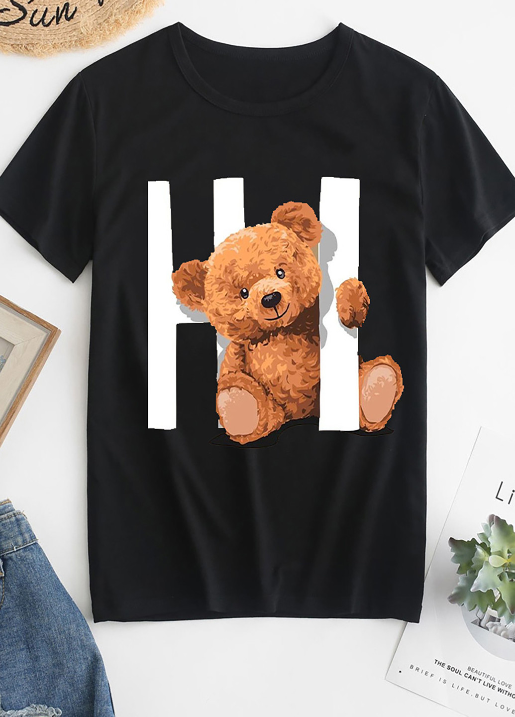 Черная демисезон футболка женская черная hi! i'm a bear Love&Live