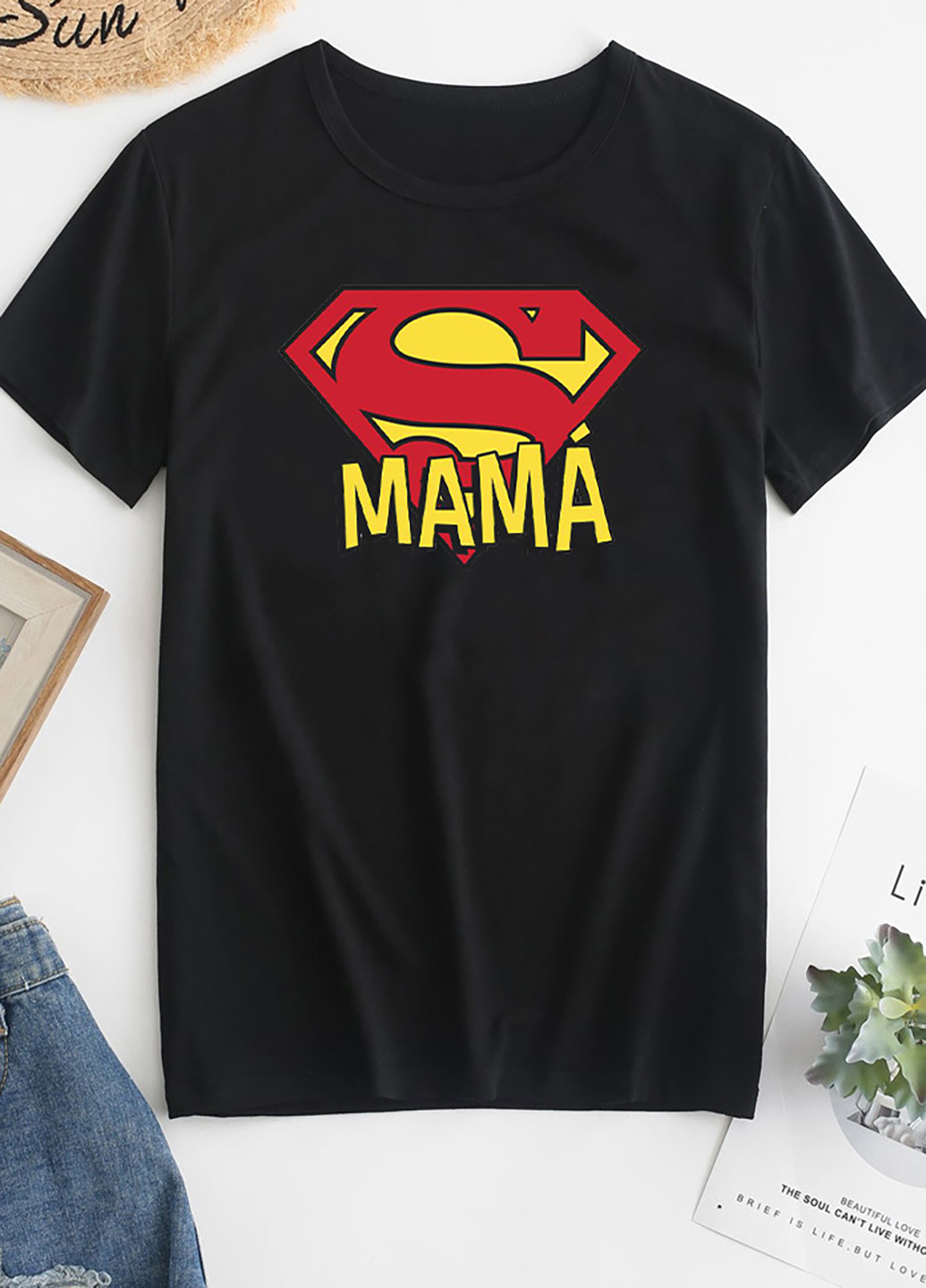 Чорна демісезон футболка жіноча чорна supermom Love&Live
