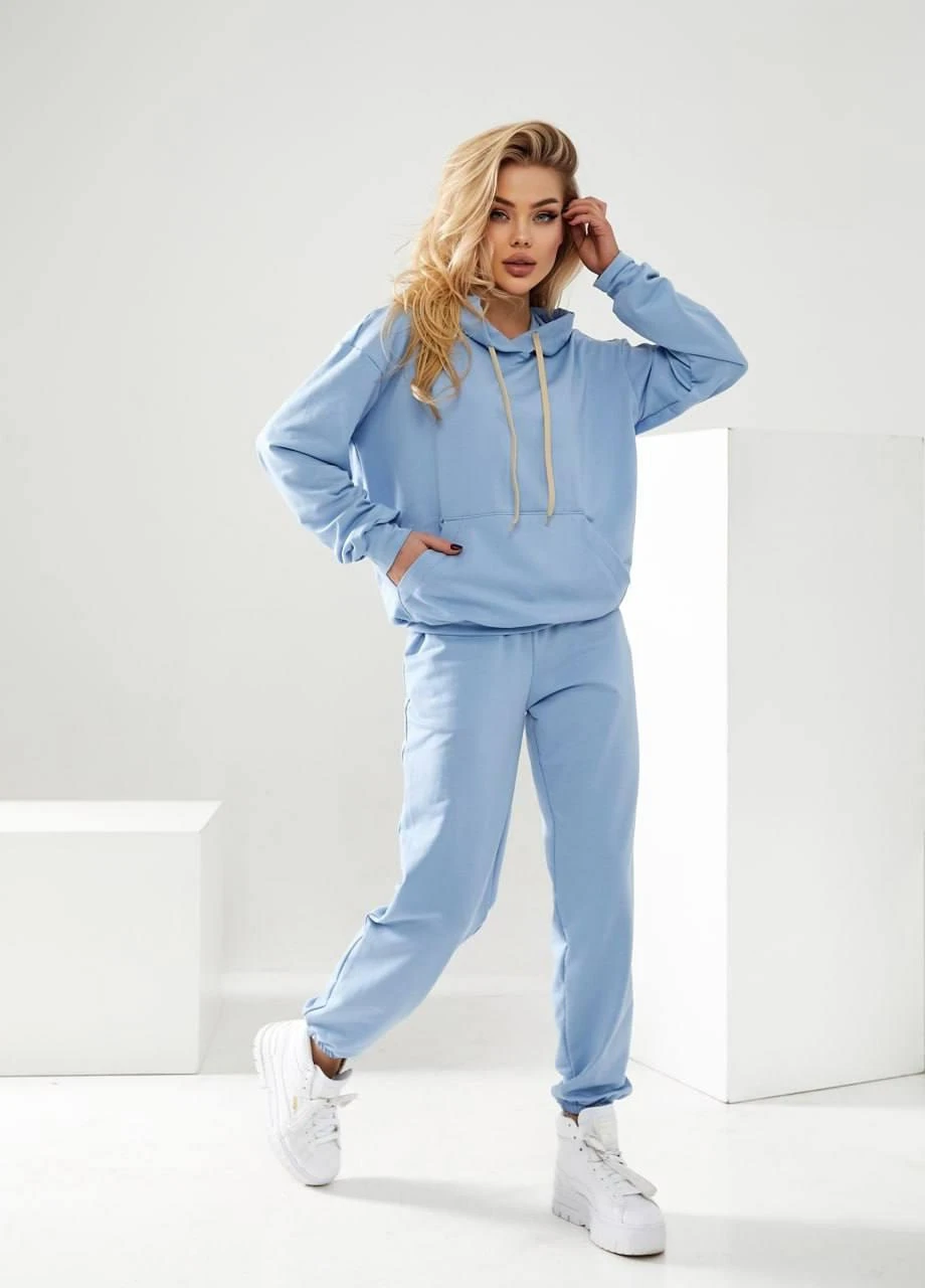 Женский спортивный костюм свободного кроя S-M L-XL 2XL-3XL 4XL-5XL(42-44 46-48 50-52 54-56) голубой No Brand (258243527)