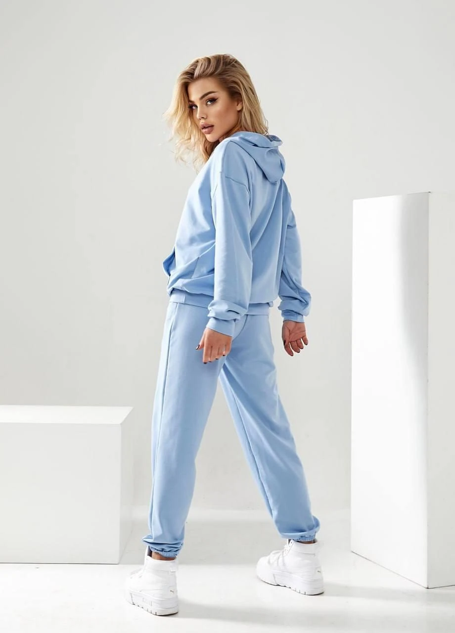 Женский спортивный костюм свободного кроя S-M L-XL 2XL-3XL 4XL-5XL(42-44 46-48 50-52 54-56) голубой No Brand (258243527)