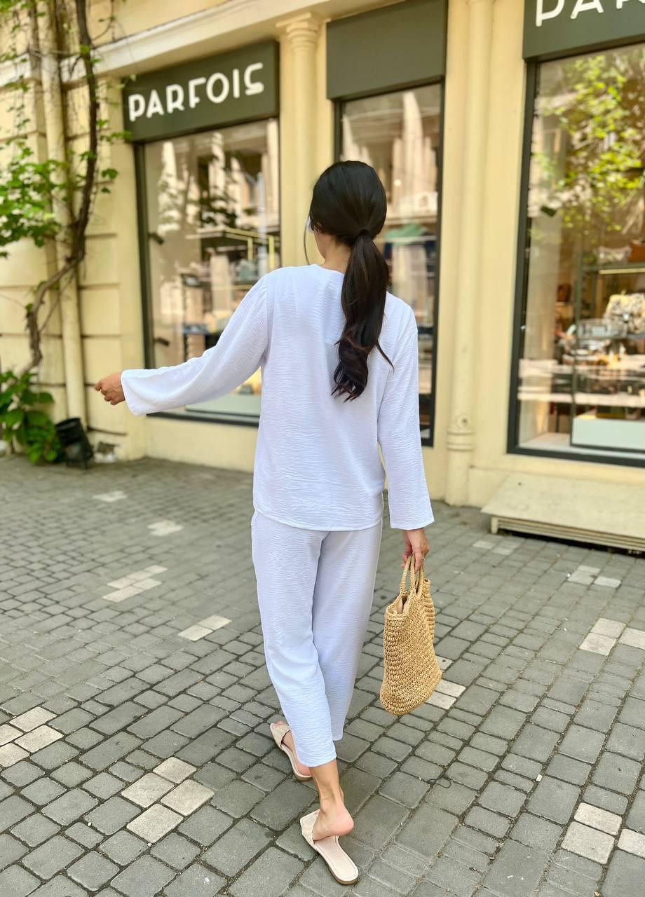 Летний брючный костюм-двойка рубашка брюки свободного кроя S-M L-XL(42-44 46-48) белый No Brand (258243472)