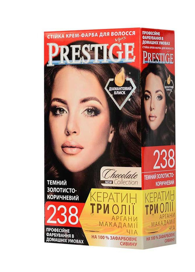 Стойкая крем краска для волос Prestige 238 Темный золотисто коричневый 115 мл Vip's Prestige (258290273)