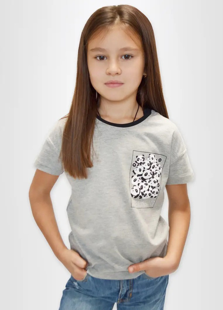 Сіра літня футболка для дівчинки Роза