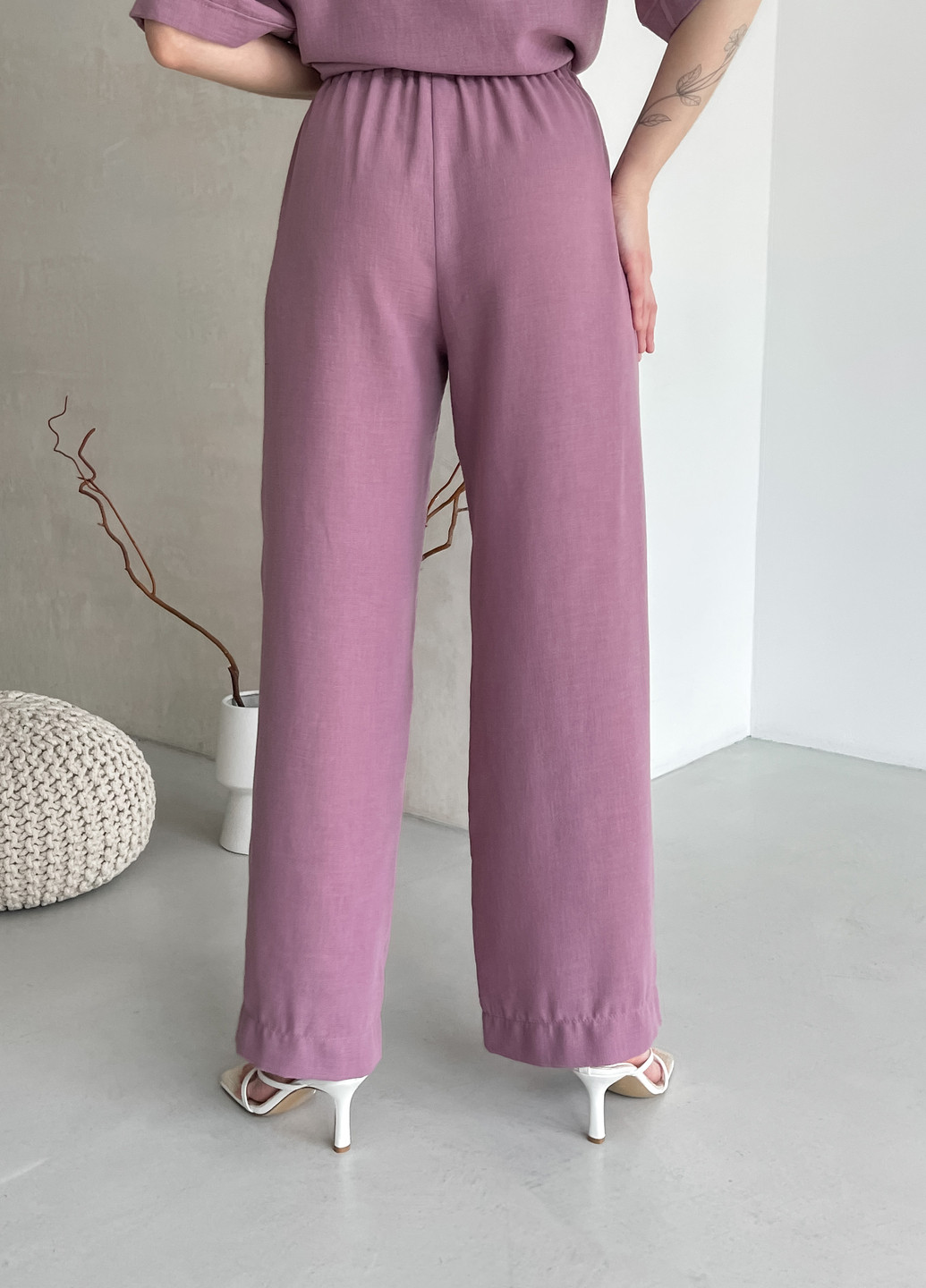 Женские брюки клеш от бедра из льна розовые 600000144 Merlini палуцца (258280321)