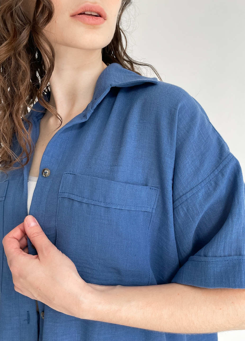 Синяя кэжуал рубашка однотонная Merlini с коротким рукавом