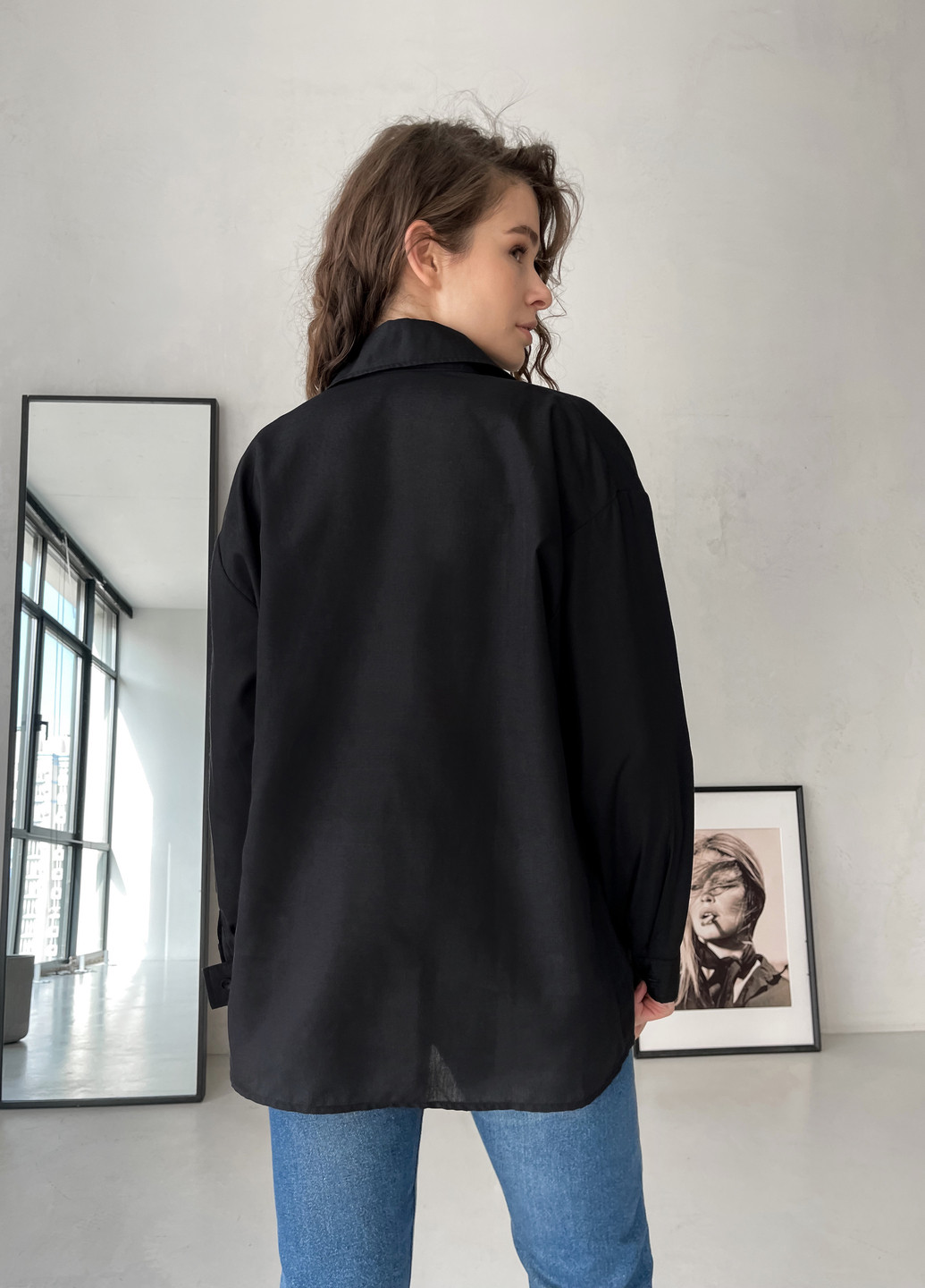 Жіноча класична сорочка з довгим рукавом чорна Бідуя 200000161 Merlini бедуя (258280330)