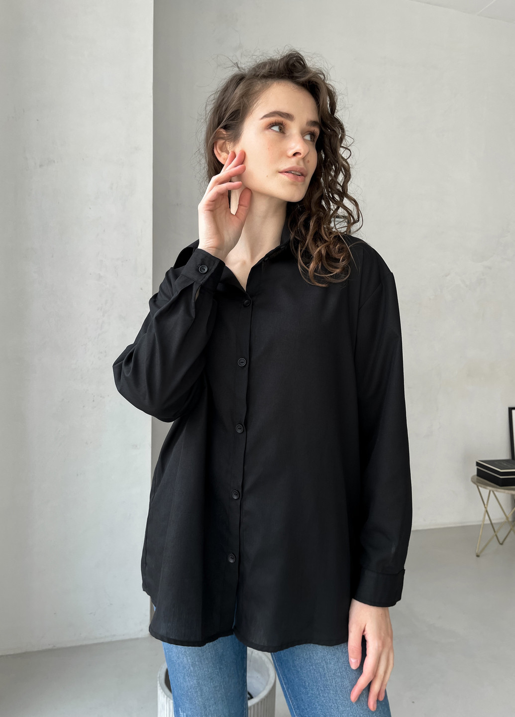 Черная кэжуал рубашка однотонная Merlini с длинным рукавом